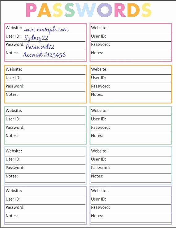 Free Password Spreadsheet Template Awesome Password organizer Printable Password List Password Log