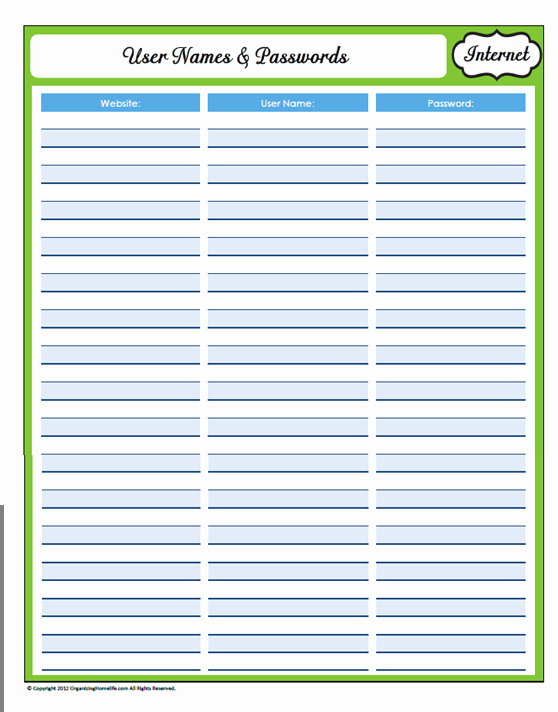 Free Password Spreadsheet Template Beautiful 9 Best Of Printable Username and Password Template