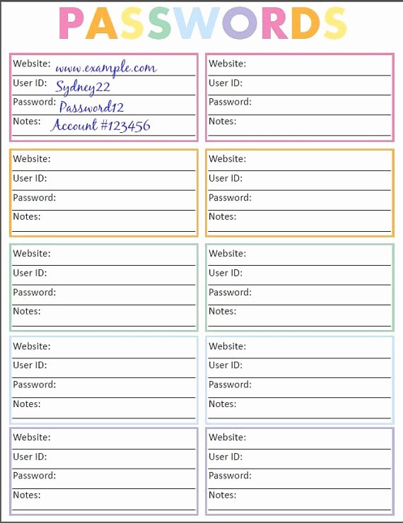 Free Password Spreadsheet Template Fresh 5 Password List Templates formats Examples In Word Excel