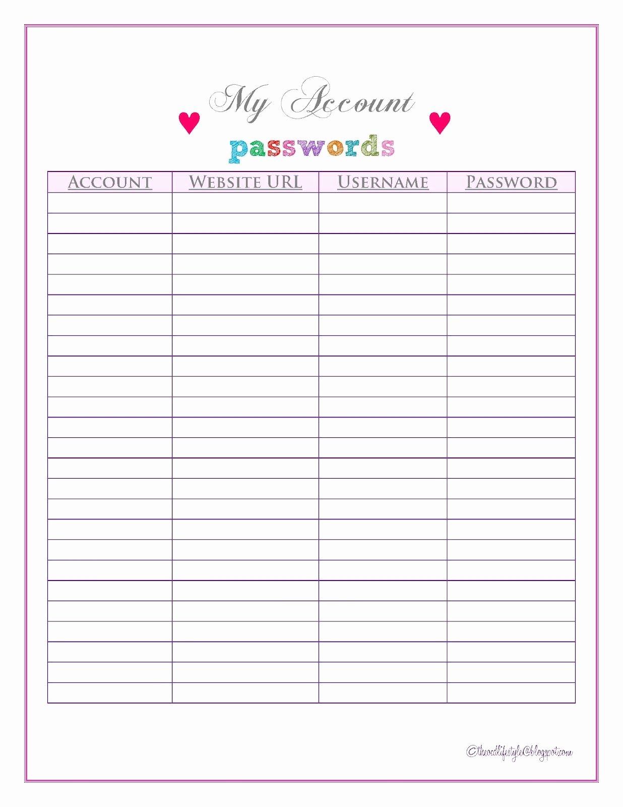 Free Password Spreadsheet Template Unique the O C D Life S Password Sheet