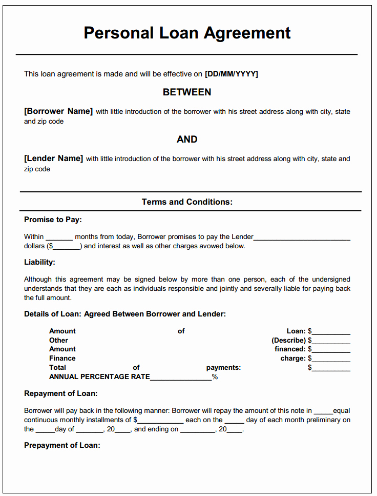 Free Payment Agreement Template Elegant Personal Loan Agreement
