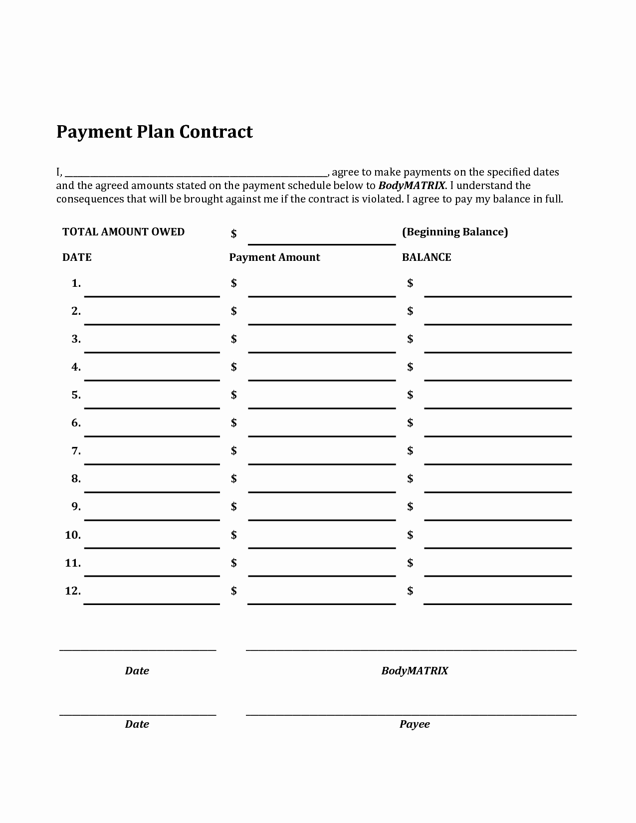 Free Payment Agreement Template New Payment Plan Template