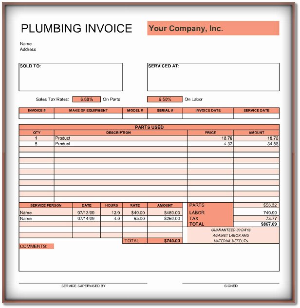 Free Plumbing Invoice Template Lovely Plumbing Invoice Template – 9 Free Templates In Word Pdf