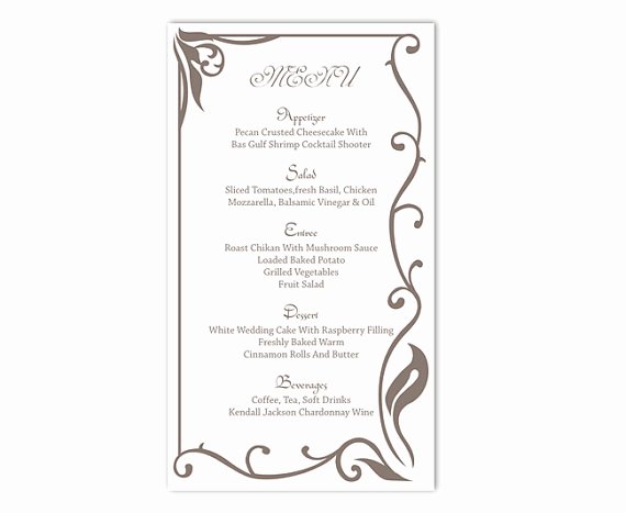 Free Printable Menu Card Template Unique Wedding Menu Template Diy Menu Card Template Editable Text