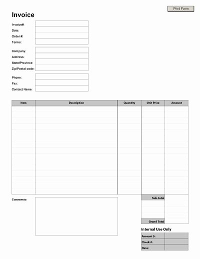 Free Printable Service Invoice Template Unique Blank Invoice Excel