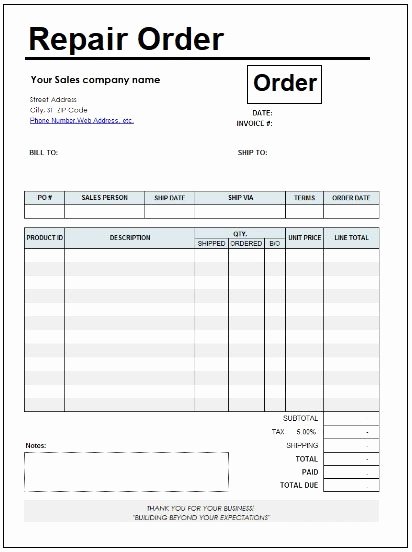 Free Printable Work order Template Best Of 2 Repair order Templates