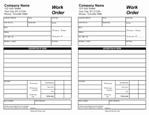 Free Printable Work order Template Elegant 5 Work order Templates Free Sample Templates