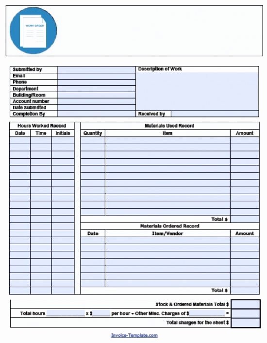 Free Printable Work order Template Luxury Free Work order Invoice Template Excel Pdf