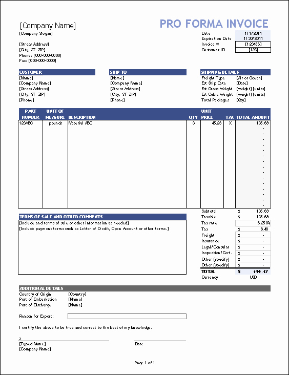 Free Proforma Invoice Template Elegant Free Proforma Invoice Template for Excel