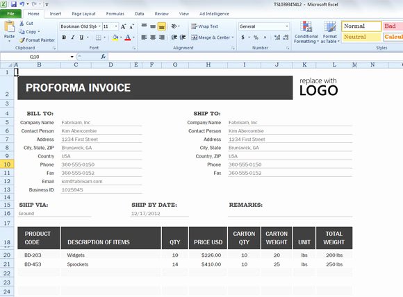 Free Proforma Invoice Template Unique Proforma Invoice Template for Excel 2013