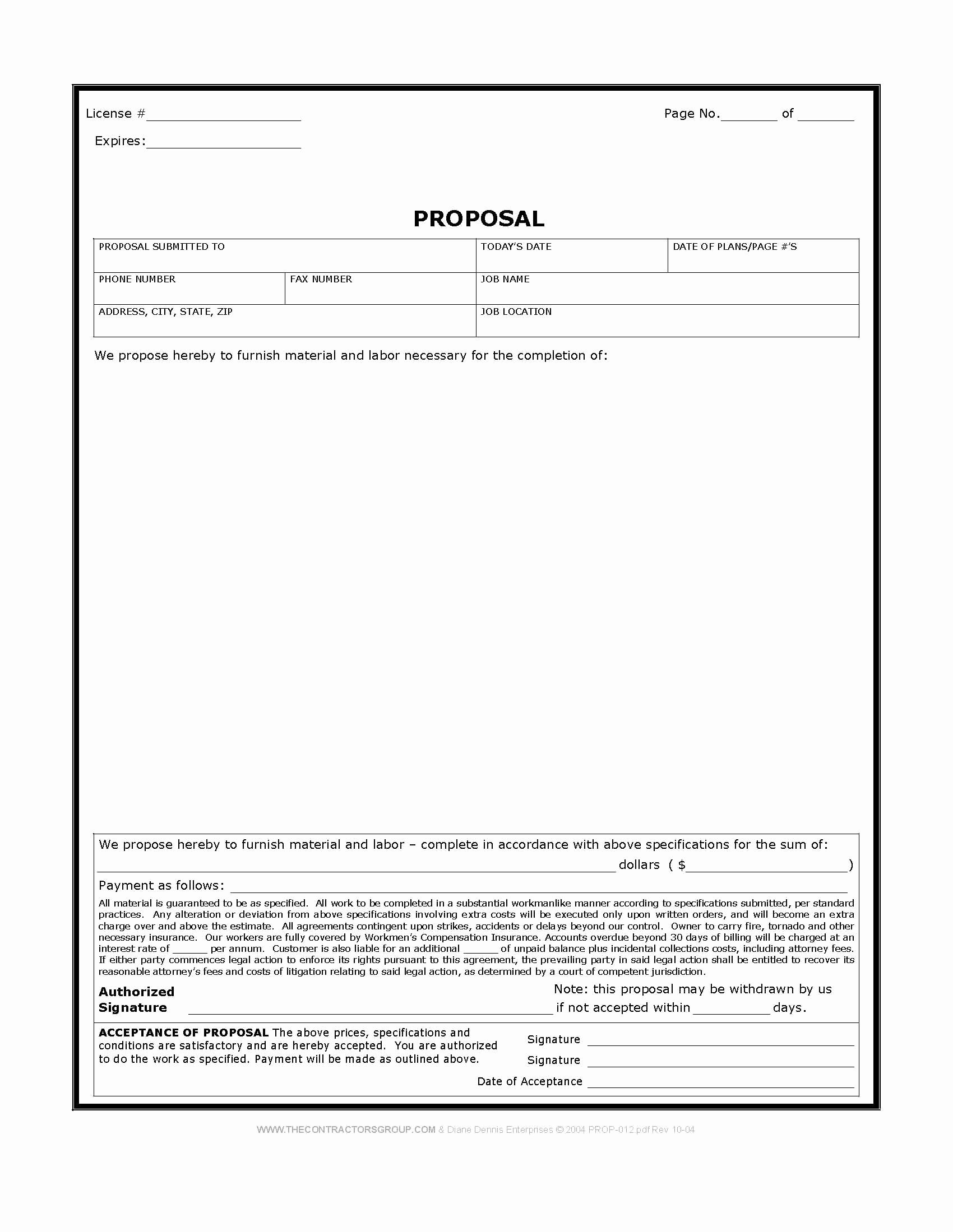 Free Proposal form Template Awesome Free Print Contractor Proposal forms