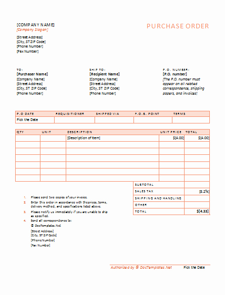 Free Purchase order Template Luxury 40 Free Purchase order Templates forms