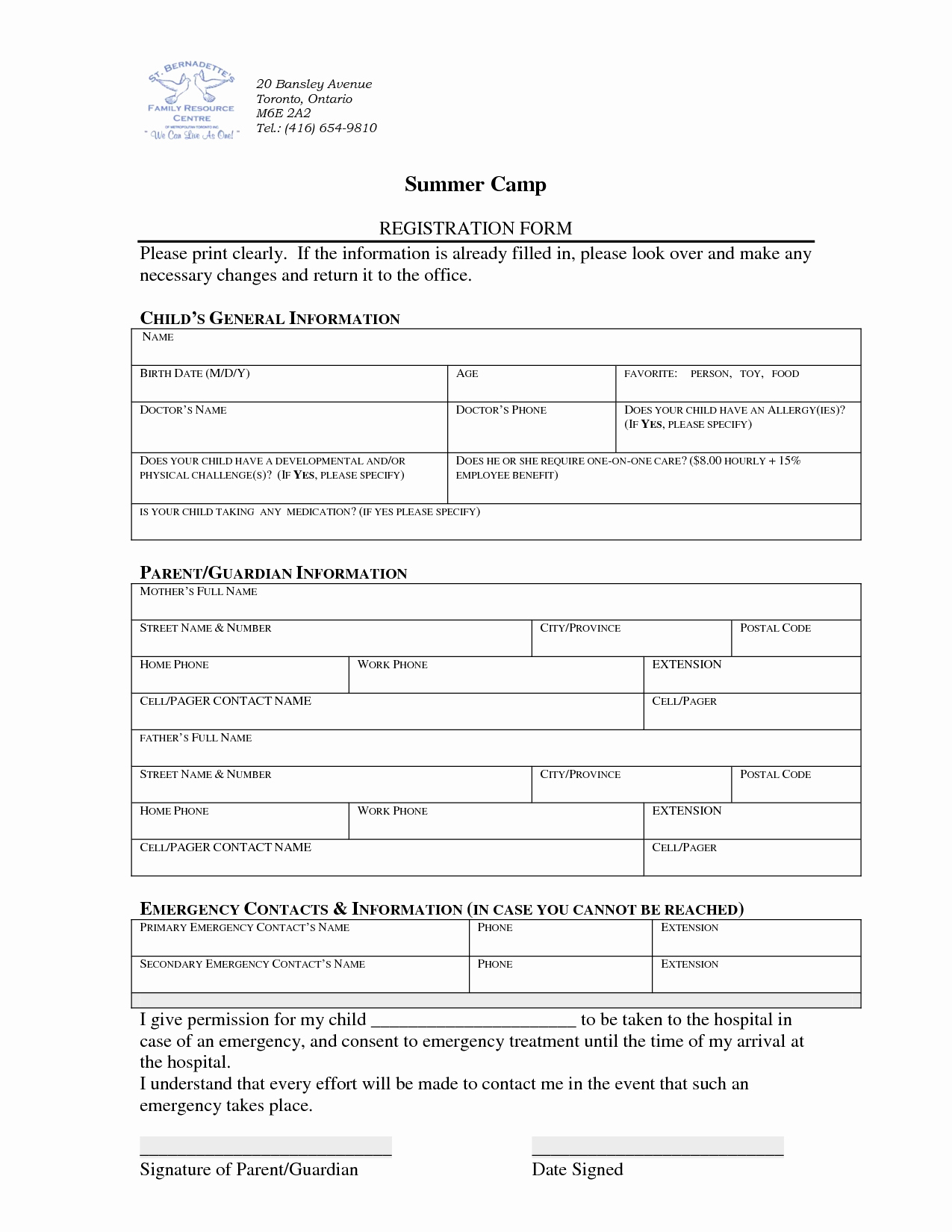 Free Registration form Template Awesome 5 Best Of Summer Camp Free Printable Templates