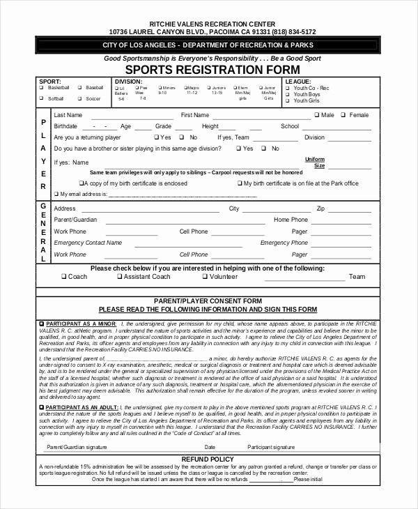 Free Registration form Template Fresh Sports Registration forms Template Free Download