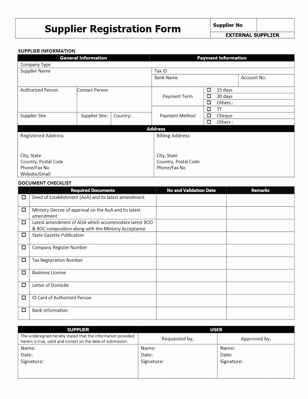 Free Registration forms Template Awesome Supplier Registration form