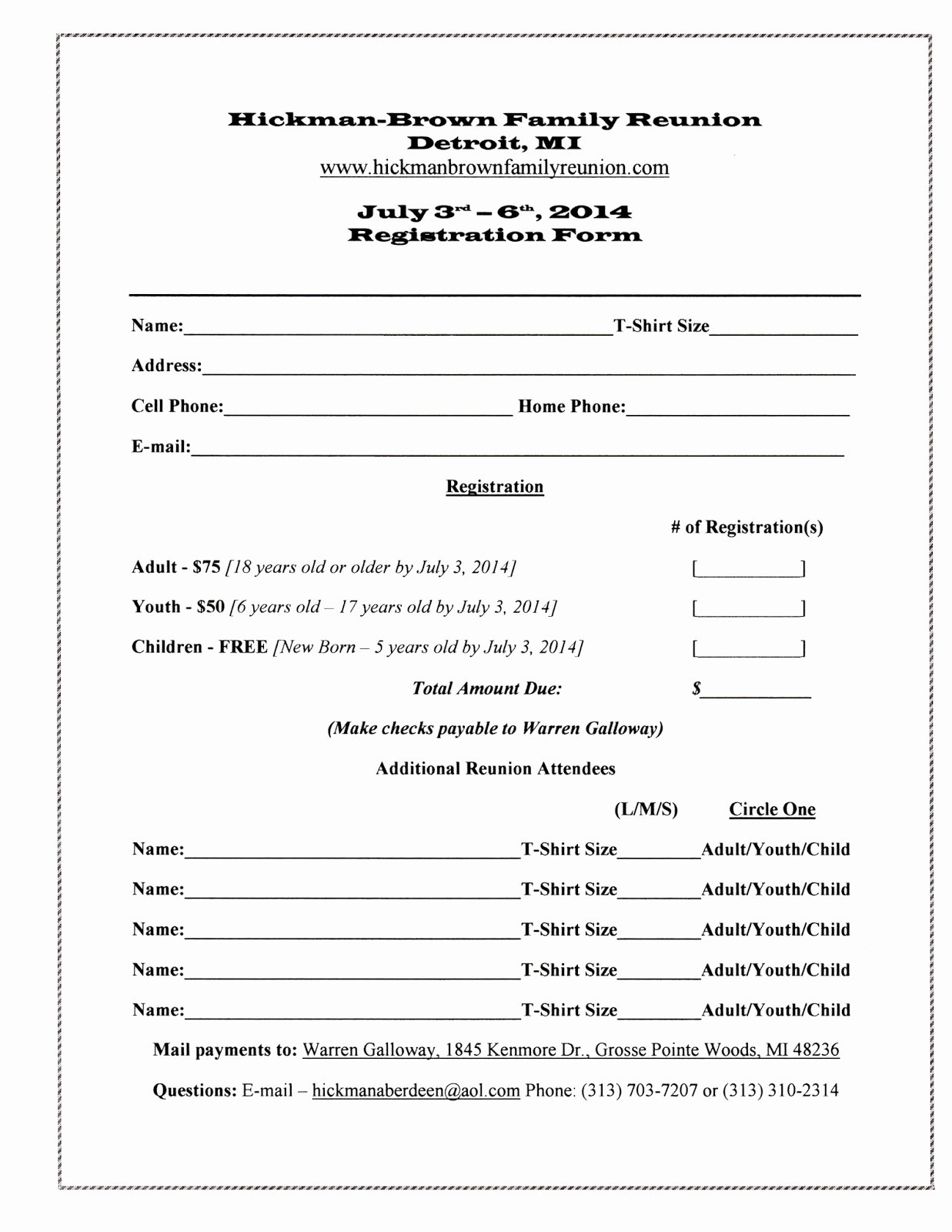 Free Registration forms Template Luxury 7 Best Of Family Reunion forms Printable Free