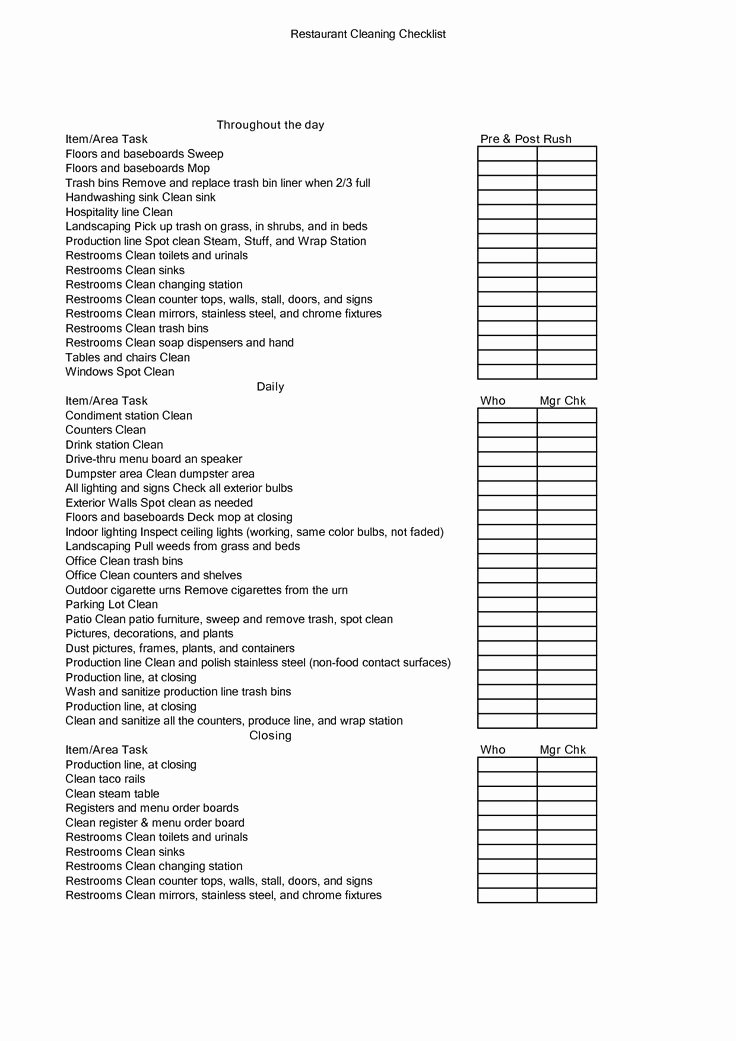 Free Restaurant Cleaning Checklist Template New Restaurant Task List