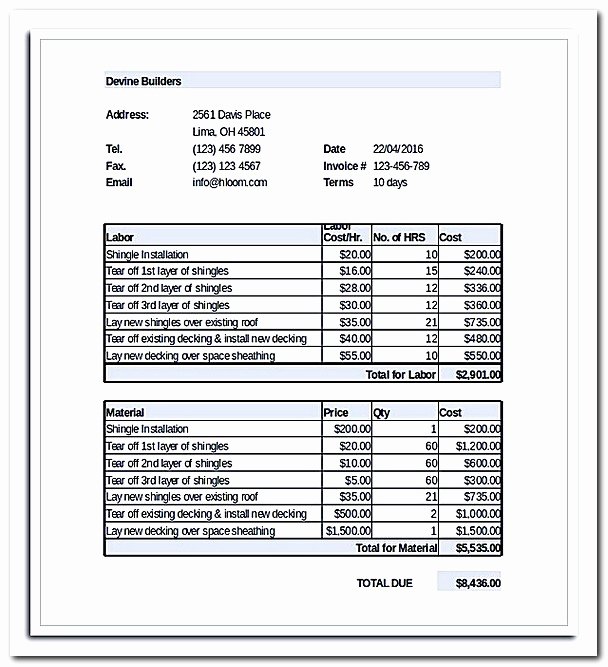 Free Roofing Estimate Template Awesome What to Be Included In Roofing Invoice Template with Example