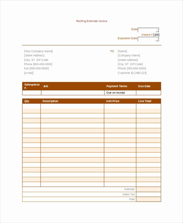 Free Roofing Estimate Template Elegant Roofing Invoice Template 9 Free Word Pdf Documents