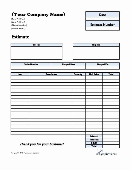 Free Roofing Estimate Template Lovely Free Printable Blank Roofing Estimate forms