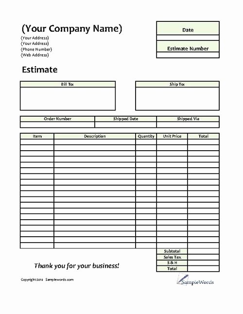 Free Roofing Estimate Template New Estimate Printable forms &amp; Templates