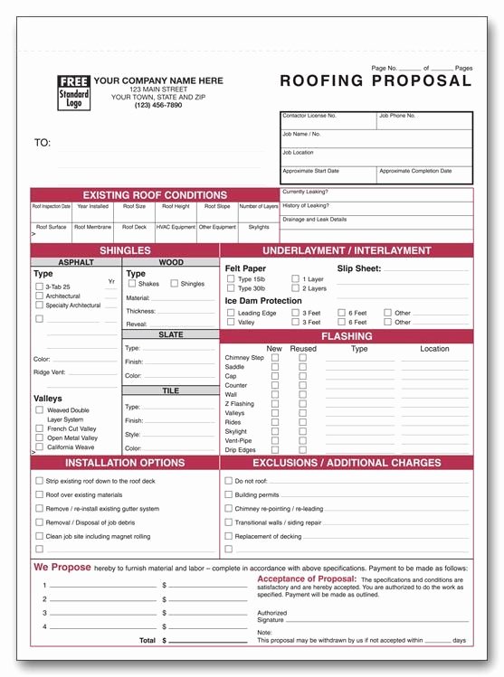Free Roofing Proposal Template Best Of Printable Roofing Estimate Sheet