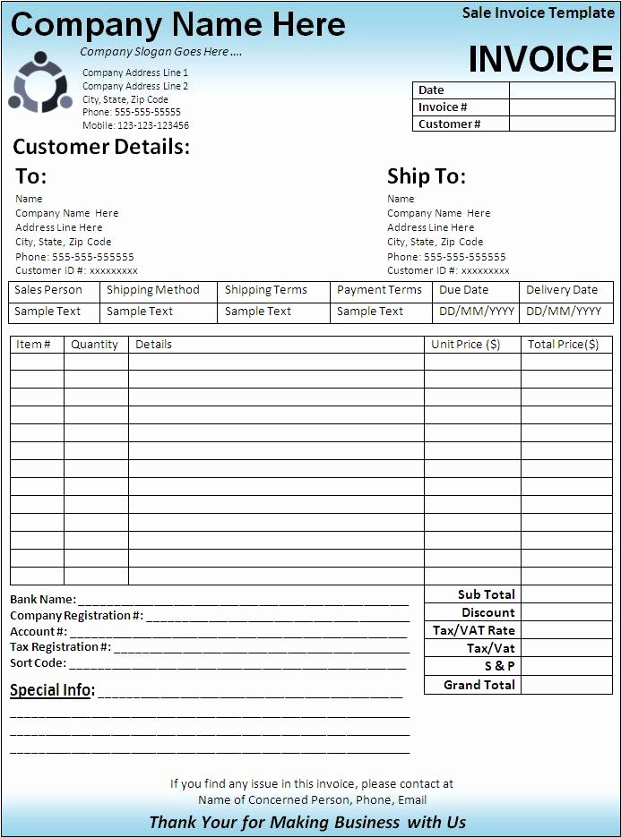 Free Sales Invoice Template Lovely Sales Invoice Template Free formats Excel Word