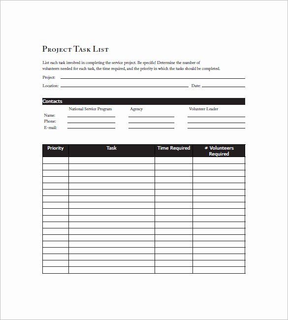 Free Task List Template Luxury Project Task List Template – 10 Free Sample Example