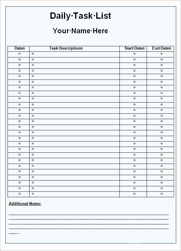 Free Task List Template New Example Task List Template Free Sample Microsoft Excel