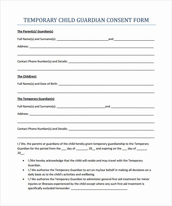 Free Temporary Guardianship form Template Beautiful Sample Temporary Guardianship form 9 Download Documents