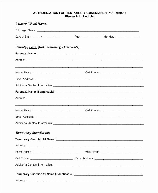 Free Temporary Guardianship form Template Inspirational Temporary Guardianship form Free Download the Best