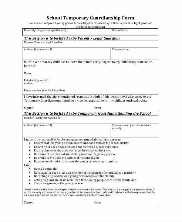 Free Temporary Guardianship form Template Unique Temporary Guardianship form Free Download the Best