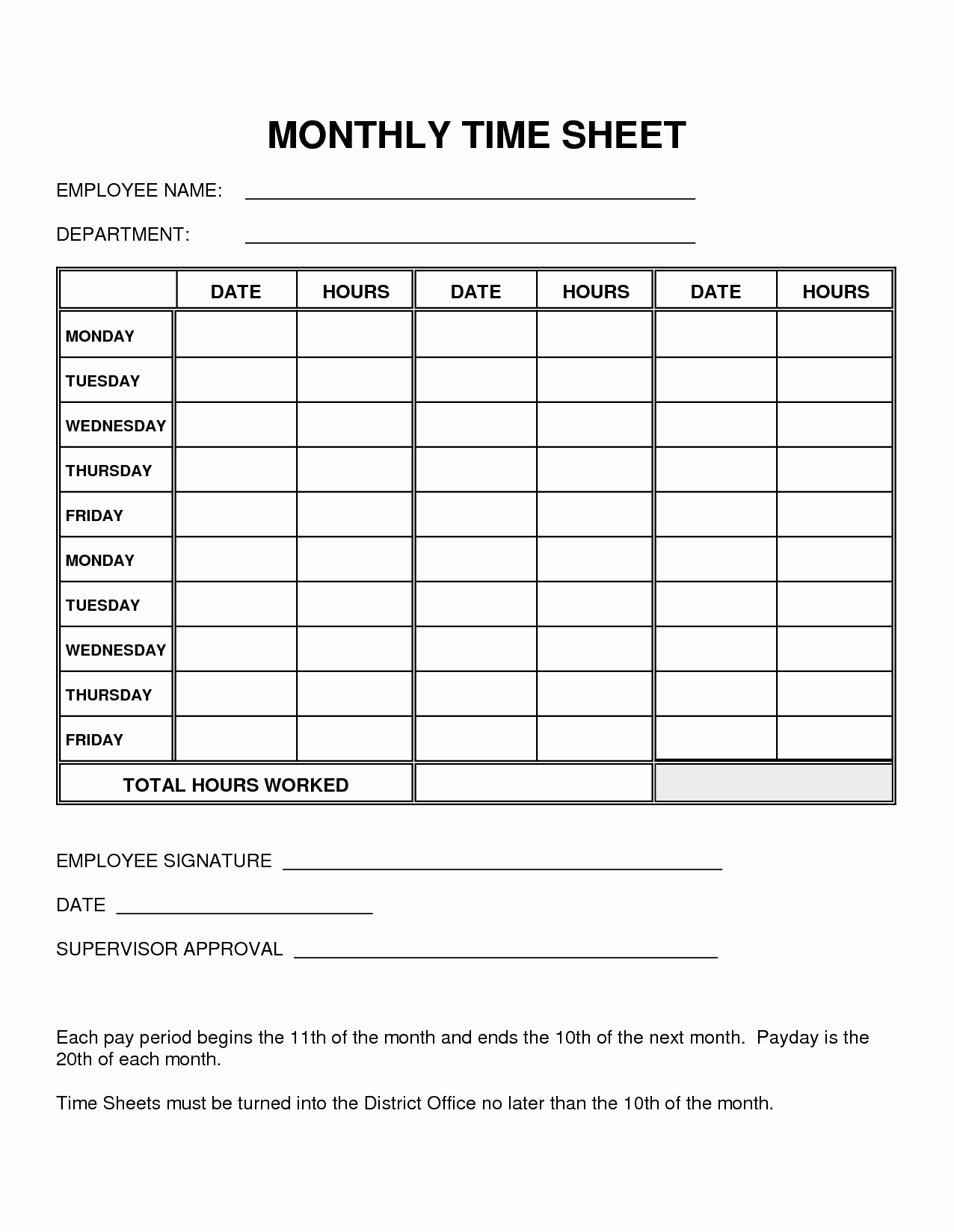 Free Time Sheet Template New 8 Best Of Printable Monthly Time Sheets Free