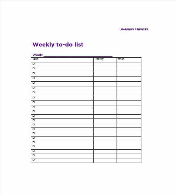 Free to Do List Template Unique Weekly to Do List Template 6 Free Word Excel Pdf