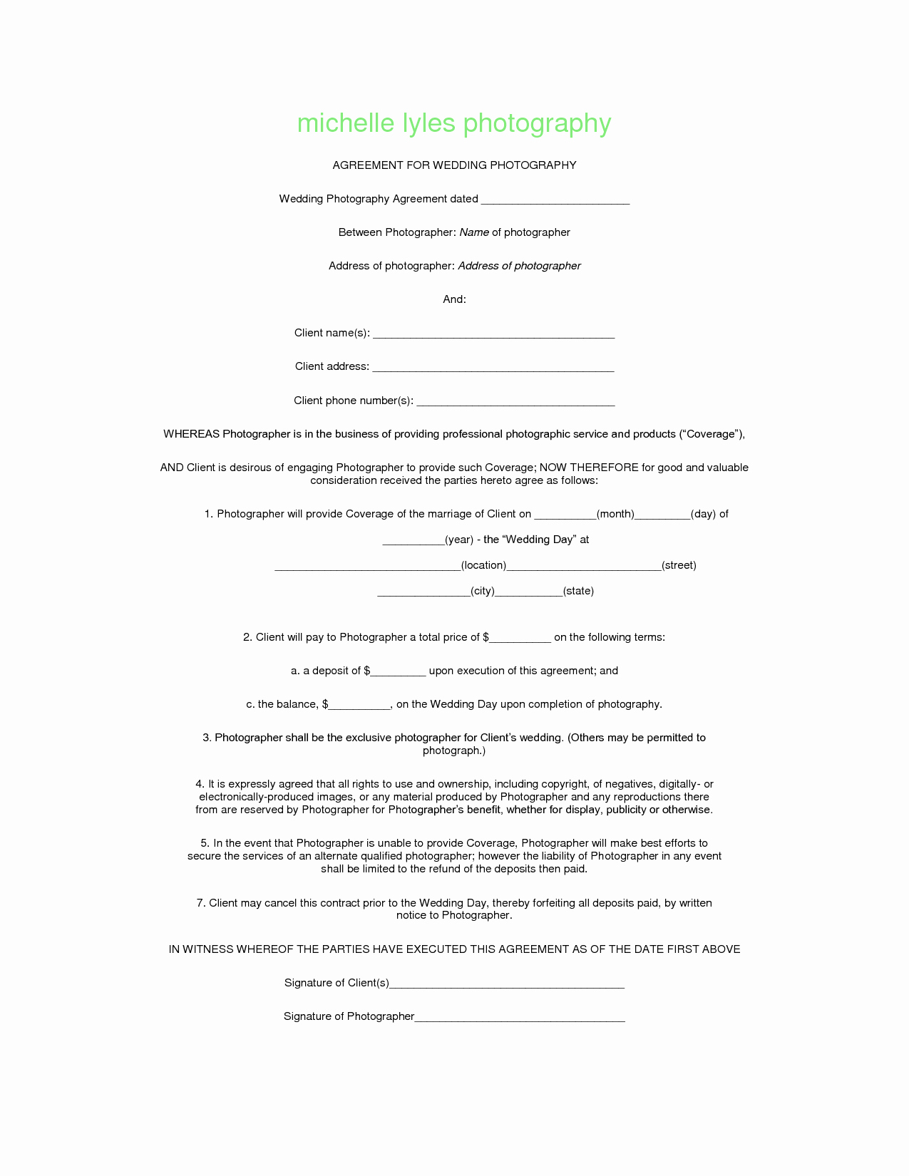 Free Wedding Photography Contract Template Elegant Graphy Contract Template Beepmunk