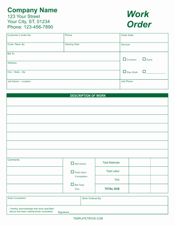 Free Work order Template Inspirational Free Business forms Templates