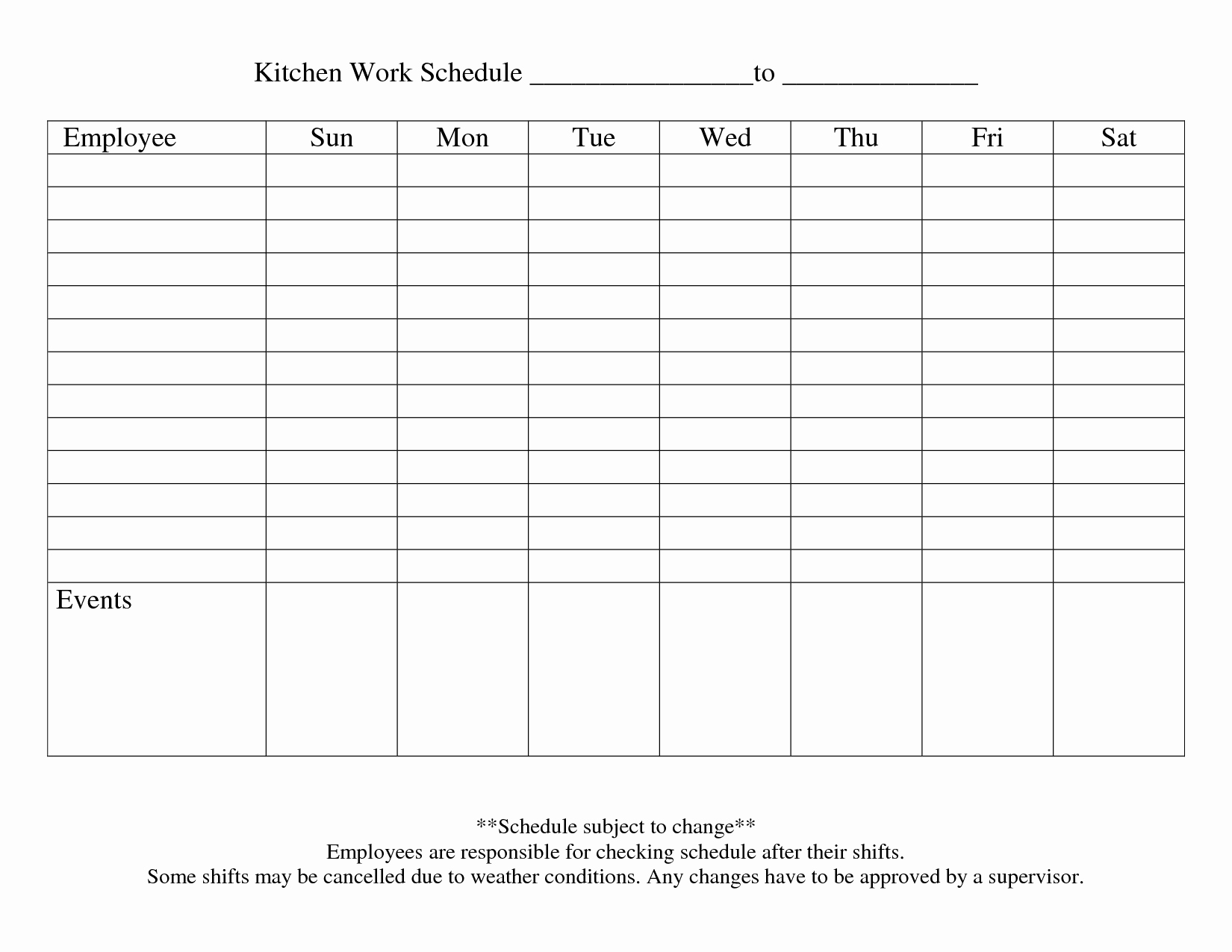 Free Work Schedule Template New 9 Best Of Printable Blank Weekly Employee Schedule