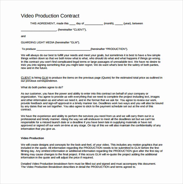 Freelance Videographer Contract Template Elegant Videography Contract