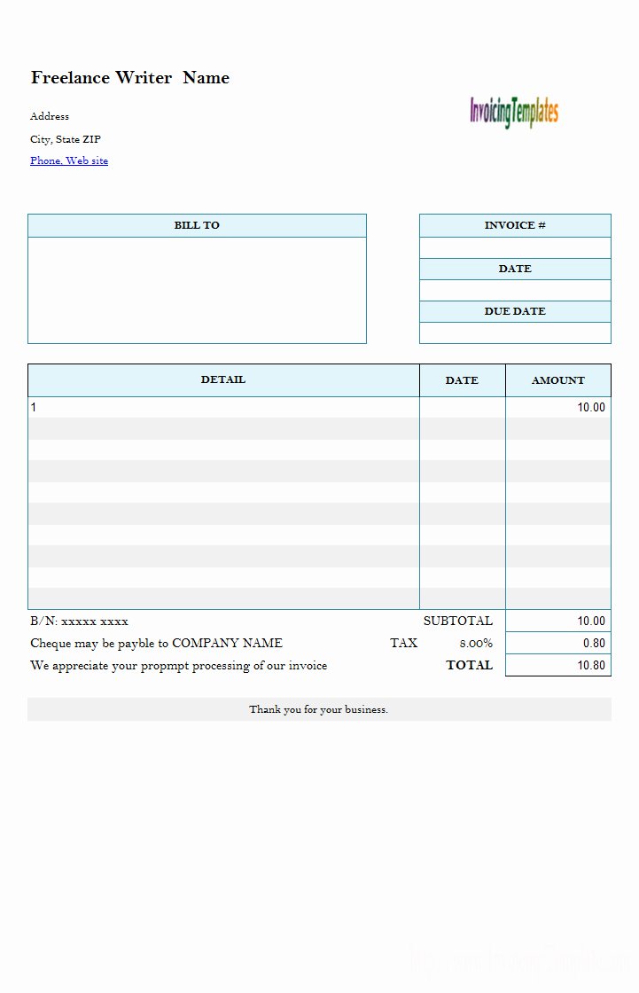 Freelance Writer Invoice Template Best Of Free Blank Billing Invoice Template Blank Billing Invoice