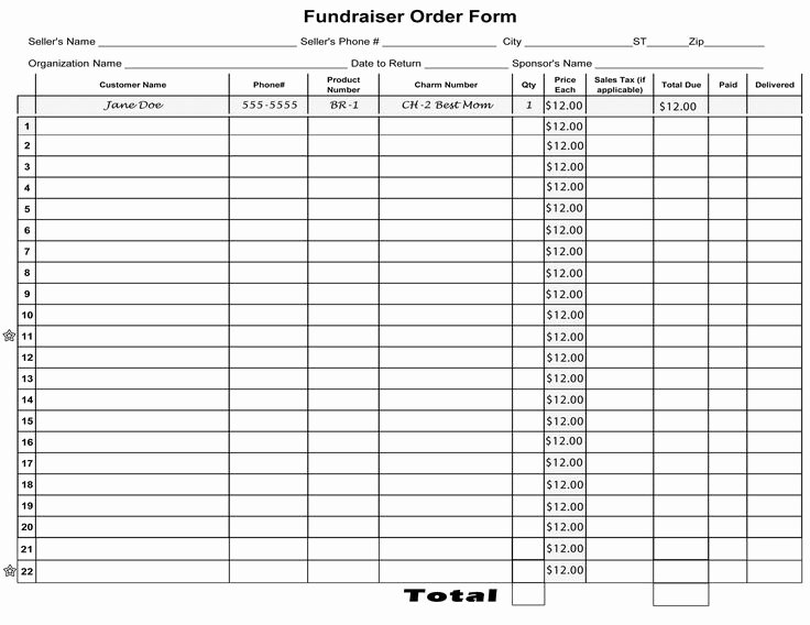 Fundraiser form Template Free Fresh Free Blank order form Template