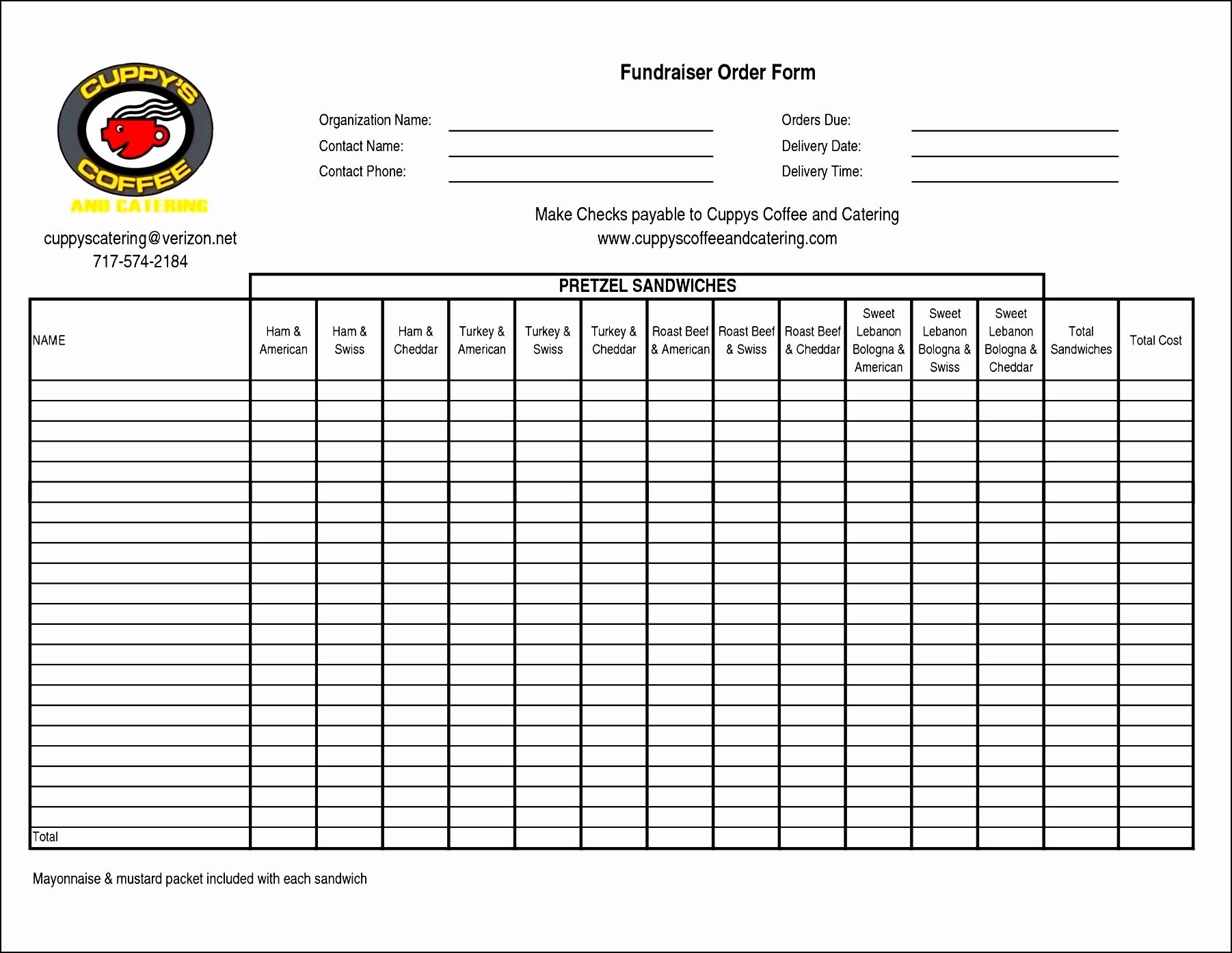 Fundraiser order form Template Free Luxury Fundraiser order Sheet Templates