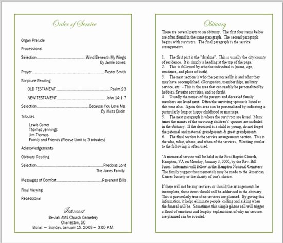 Funeral Service Outline Template Luxury Sample Funeral Program