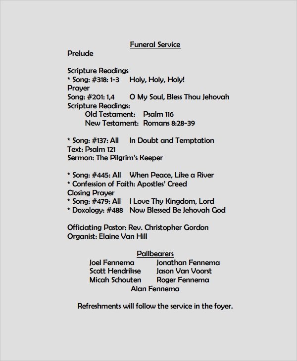 Funeral Service Outline Template Unique 7 Funeral Program format Templates