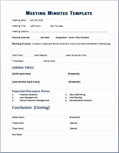 minutes template doc 401