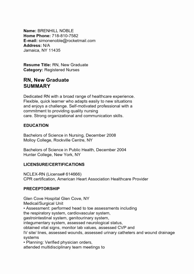Graduate Nurse Resume Template Fresh April 2017 – Best Resume Collection
