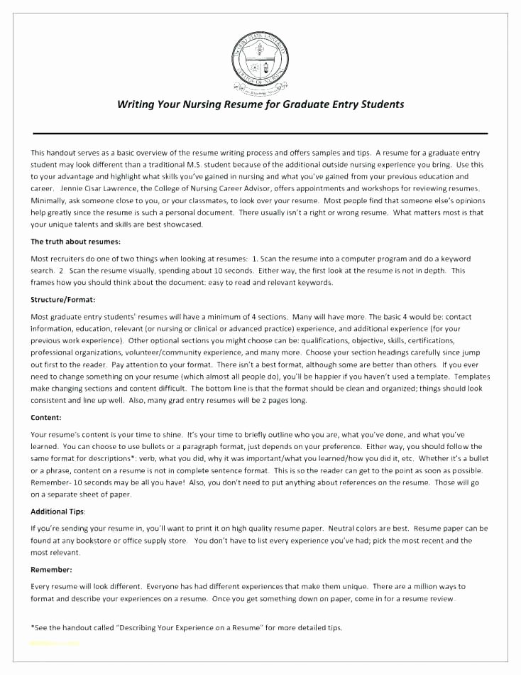 Graduate Nurse Resume Template Unique Grad Resume Template New Graduate Nursing Sample for