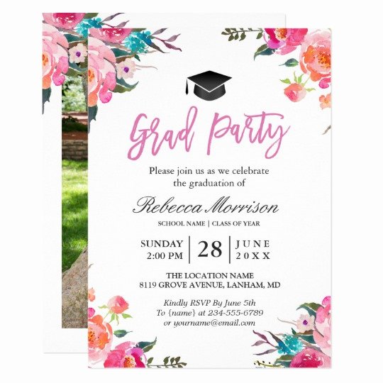Graduation Invitation Card Template Unique Watercolor Botanical Pink Floral Graduation Party Card