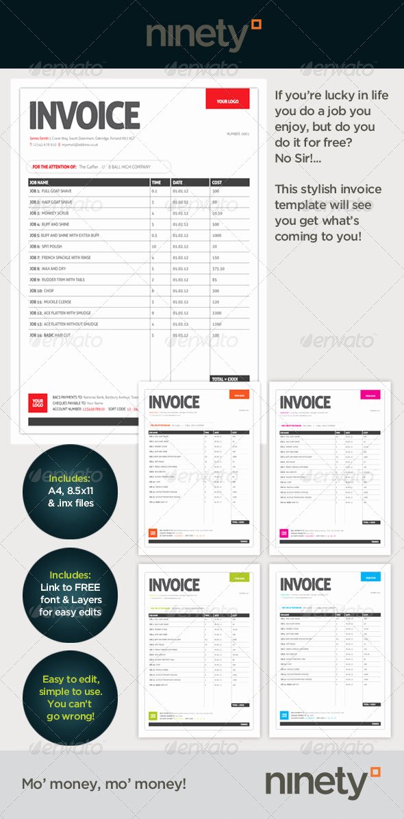 Graphic Design Invoice Template Indesign Beautiful Generic Invoice Template by Ninetydegrees