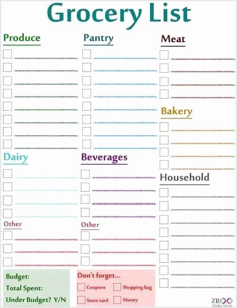 Grocery List Template Word Fresh 6 Grocery List Templates Free Sample Templates