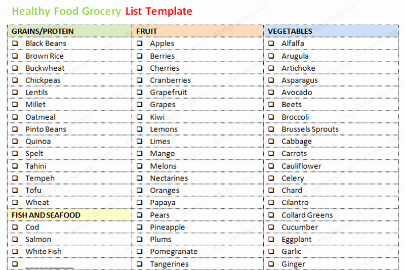 Grocery List Template Word Lovely Healthy Food Grocery List Template Word Dotxes
